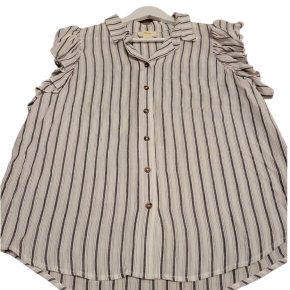 Anthropologie Maeve Fairhope White Stripe ButtonDown Flutter Sleeve Blouse Top S - Picture 5 of 13